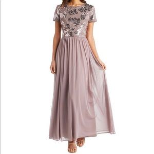 Embellished Sequin Top Long Mesh Lined Skirt Dress